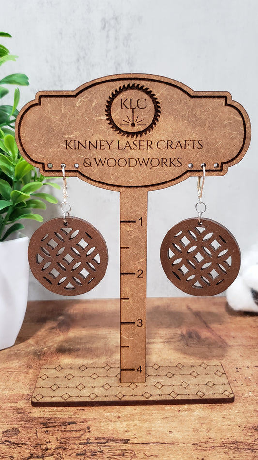 Laser Cut Wood Earrings - Lattice - Large- Round- Brown