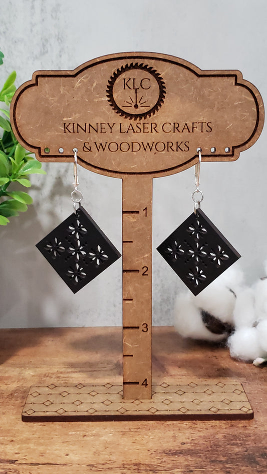 Laser Cut Wood Earrings - Boho - Medium - Diamond - Black