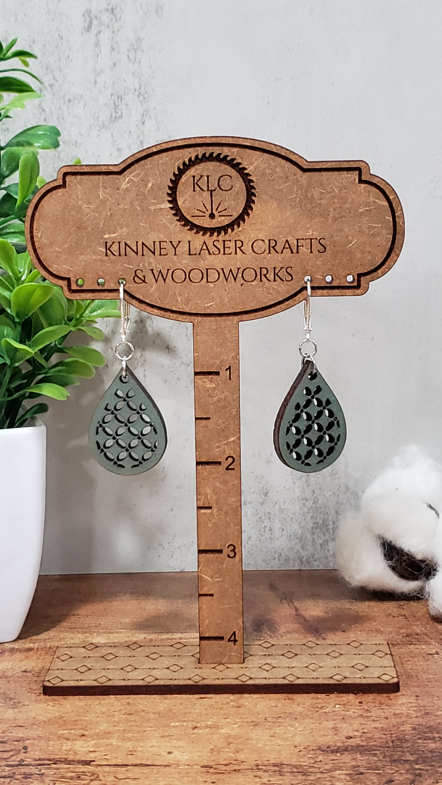 Laser Cut Wood Earrings - Lattice - Medium - Teardrop - Laurel