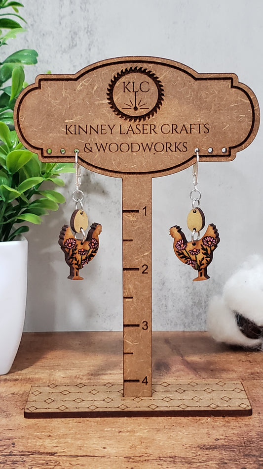 Laser Cut Wood Earrings - Chicken and Egg