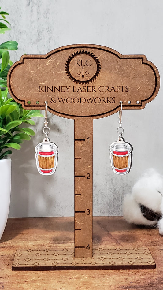 Laser Cut Wood Earrings - Coffee Cup - Coffee Sleeve