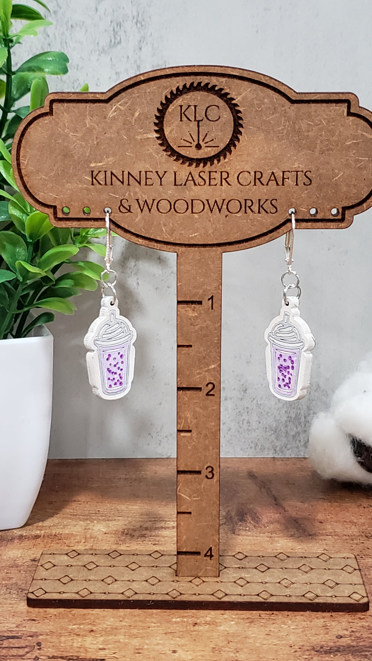 Laser Cut Wood Earrings - Boba - Whip