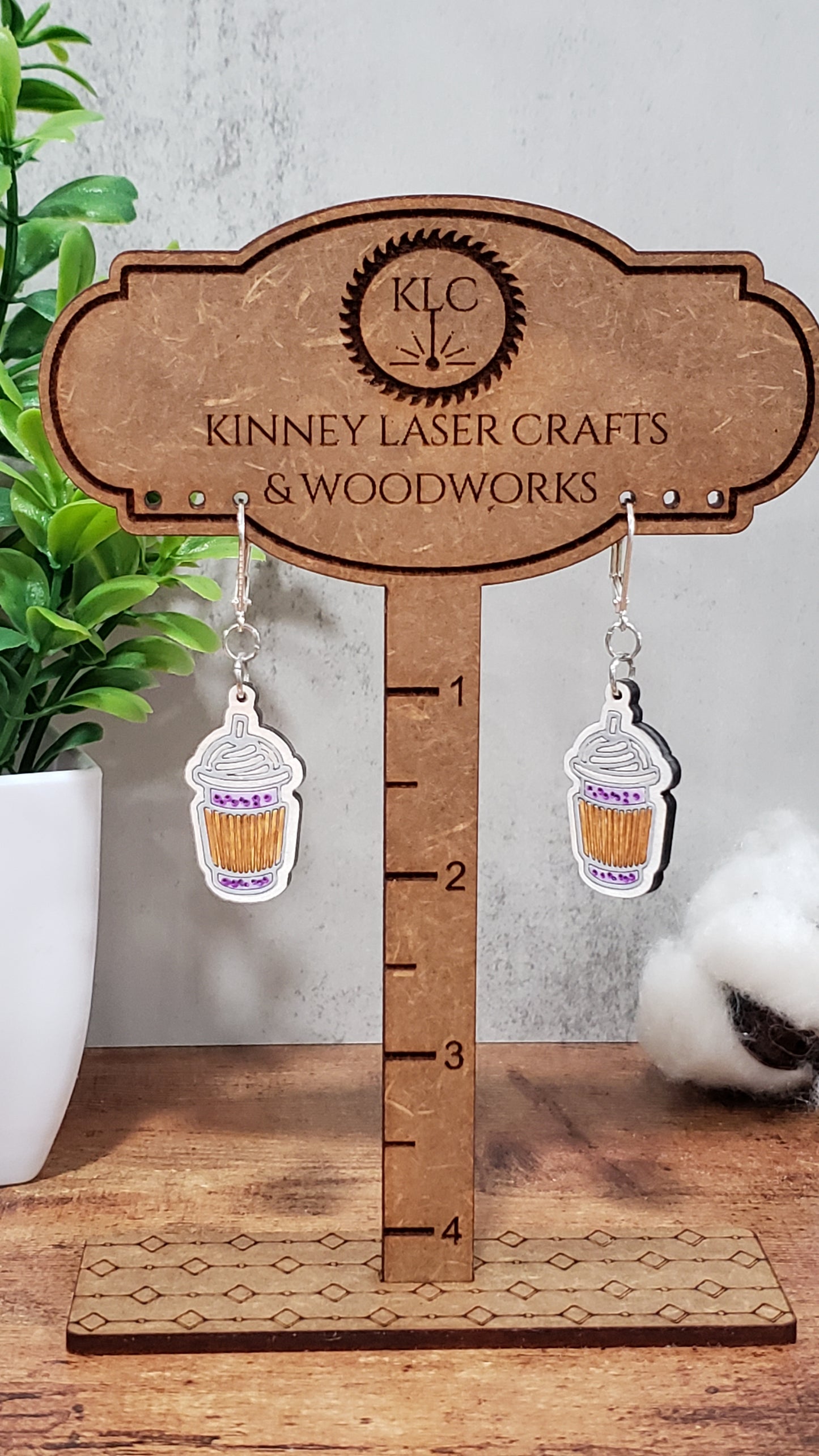 Laser Cut Wood Earrings - Boba - Sleeve - Whip