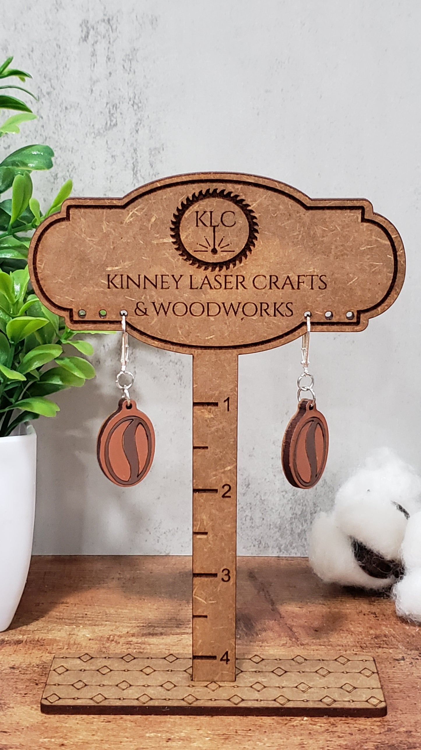 Laser Cut Earrings - Coffee Bean