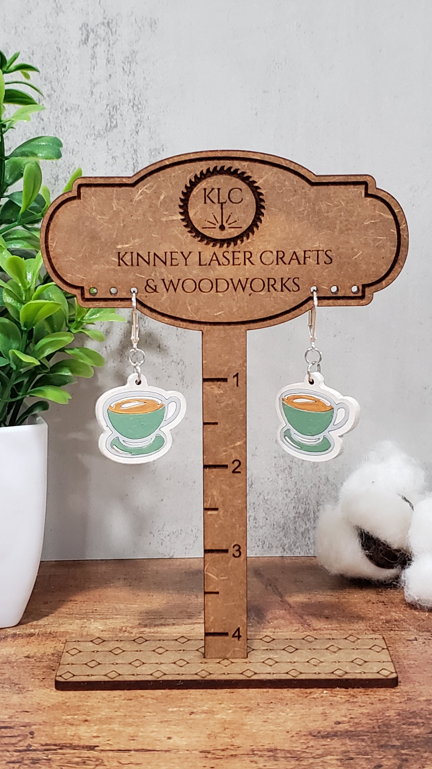 Laser Cut Wood Earrings - Coffee Cup and Saucer