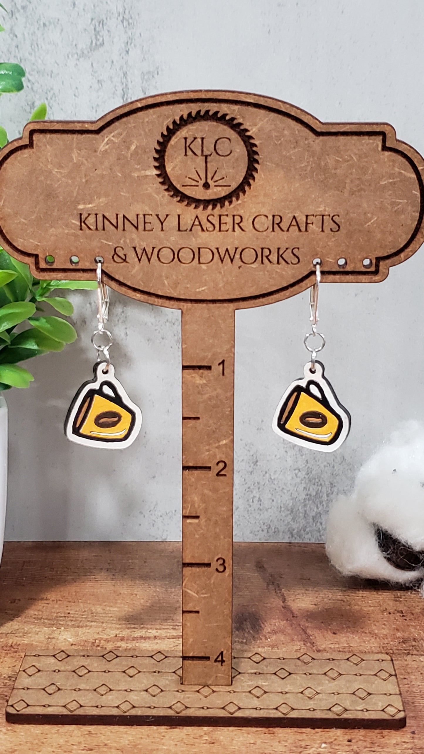 Laser Cut Wood Earrings - Latte Cup