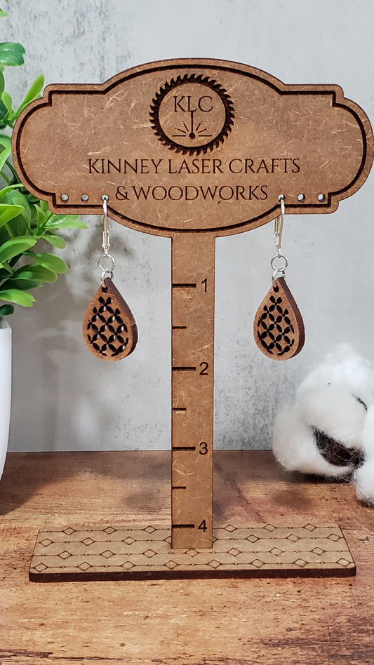 Laser Cut Wood Earrings - Lattice - Small - Teardrop - Natural