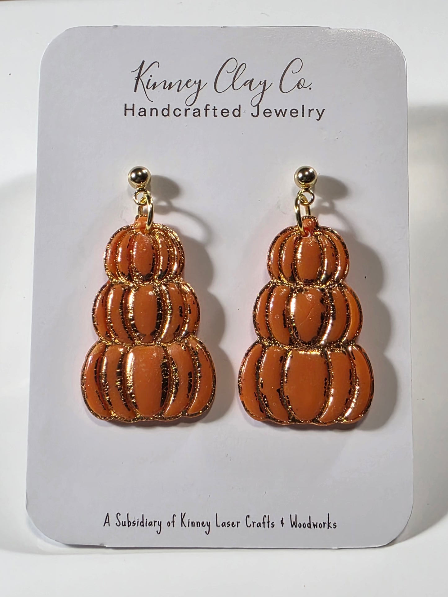 Polymer Clay Earrings - Stacked Pumpkins w/Gold Foil