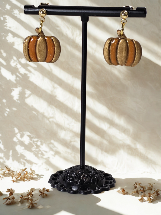 Polymer Clay Earrings - Small Two-Toned Pumpkins