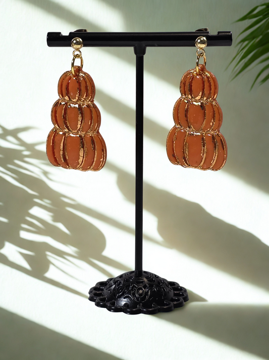 Polymer Clay Earrings - Stacked Pumpkins w/Gold Foil
